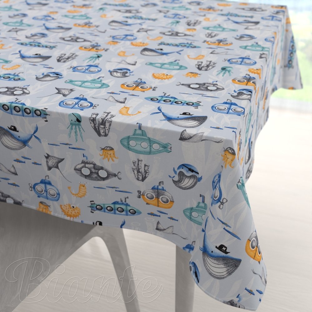 Dětský bavlněný čtvercový ubrus Sandra SA-673 Podmořský svět modrý - Biante.cz