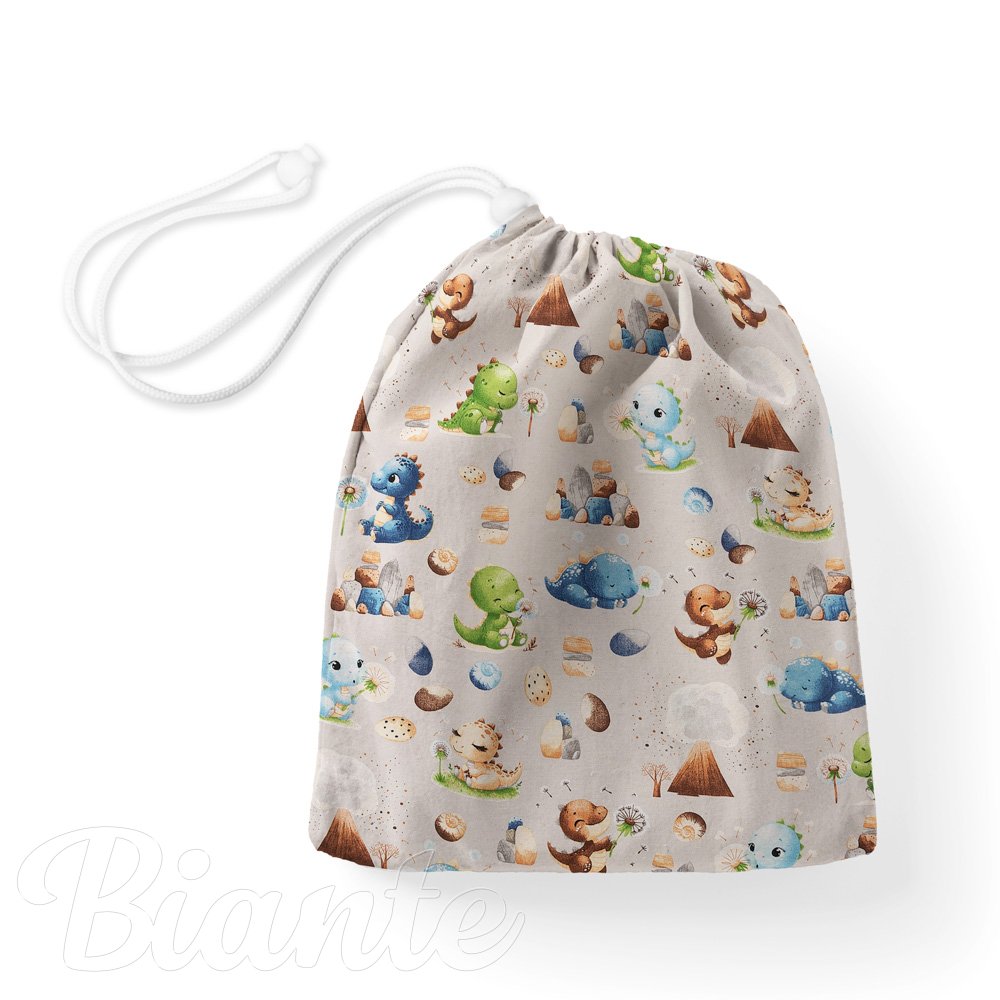 Bavlnený vak/vrecko na prezuvky Sandra SA-656 Modro-zeleno-hnedé dinosaury na svetlo sivom - Biante.sk