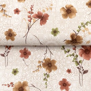 PVC obrus Hnedé kvety s ornamentami na bielom PV-210 - metráž š. 140 cm - detail 1 - Biante.sk