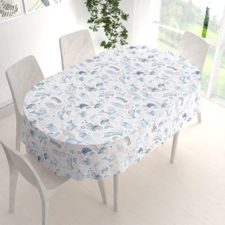 Dětský bavlněný oválný ubrus Sandra SA-442 Mořský svět modrý na bílém - detail 1 - Biante.cz