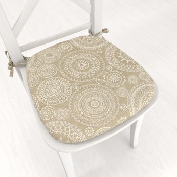 Oblý podsedák Leona LN-170 Bílé mandaly na režném - 39x37x3 cm - Biante.cz