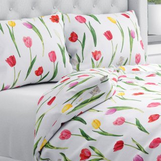 Bavlnené posteľné obliečky Sandra SA-506 Tulipány na bielom - Biante.sk Bavlnené posteľné obliečky Sandra SA-506 Tulipány na bielom - Biante.sk