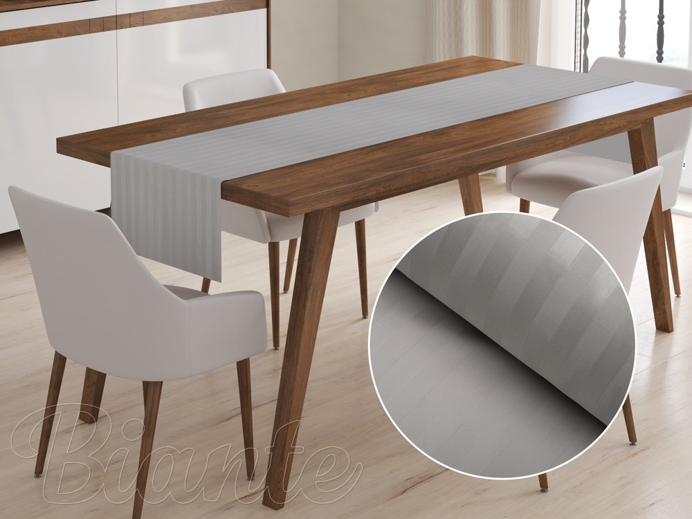 Damaškový behúň na stôl Atlas Grádl hnedosivé pásiky 2 cm DM-019 - Biante.sk