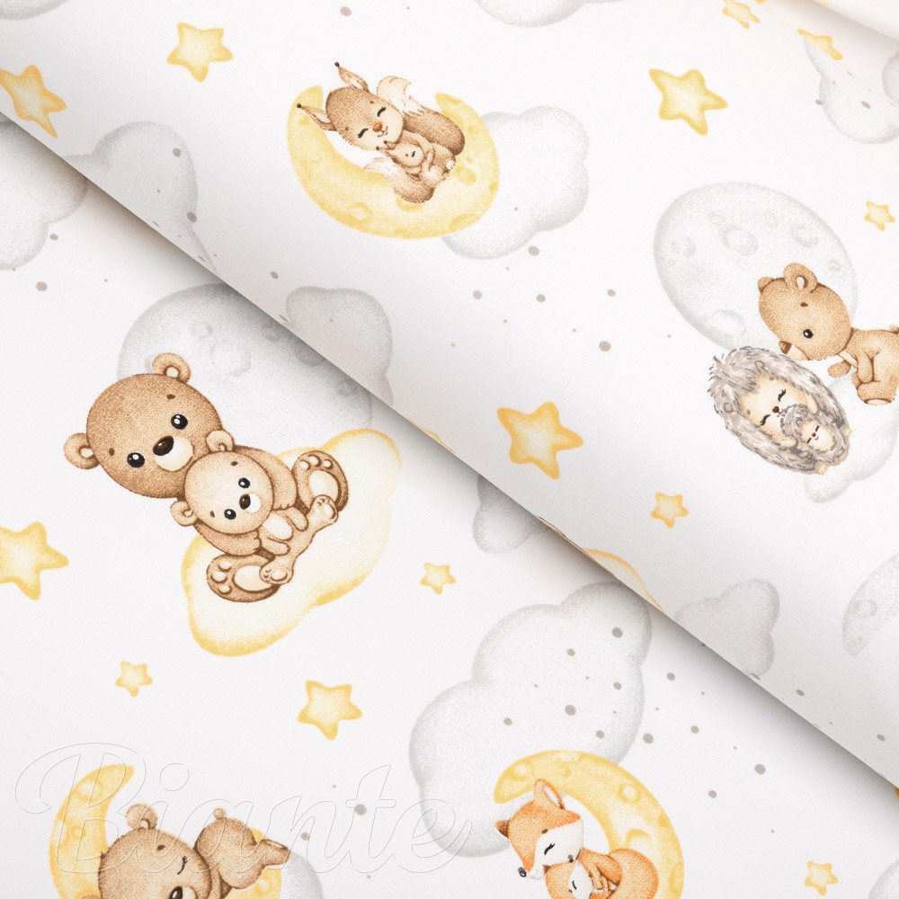 Dětská bavlněná látka/plátno Sandra SA-461 Zvířátka mezi hvězdičkami na bílém - šířka 160 cm - Biante.cz