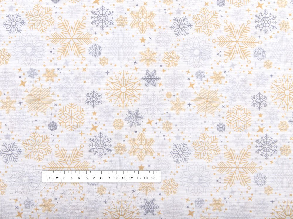 Vánoční dekorační látka PM-040 Šedé a béžové vločky - šířka 150 cm - detail 4 - Biante.cz