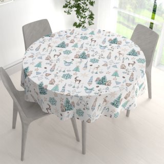 Bavlnený okrúhly obrus Sandra SA-662 Modro-zeleno-hnedý vianočný vzor - detail 1 - Biante.sk Bavlnený okrúhly obrus Sandra SA-662 Modro-zeleno-hnedý vianočný vzor - detail 1 - Biante.sk