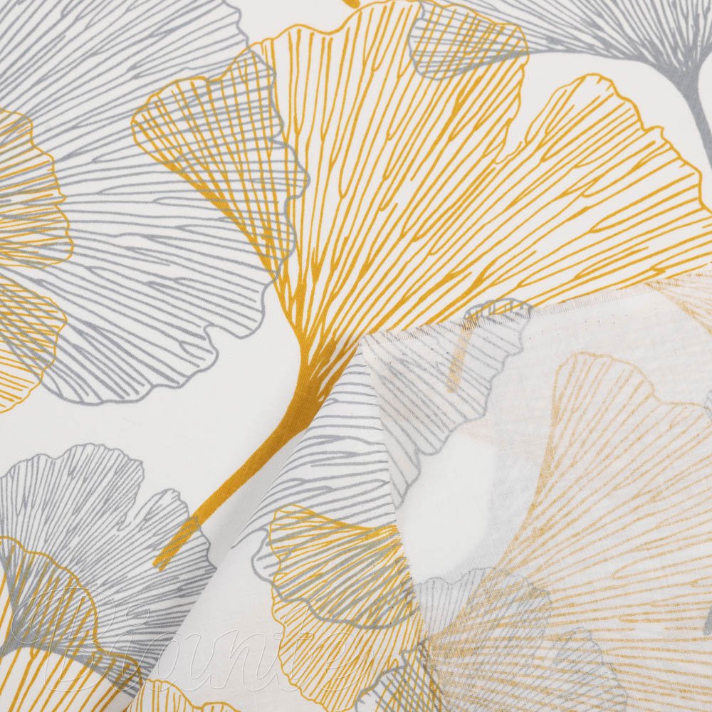 Bavlněná látka/plátno Sandra SA-745 Šedo-hořčicové ginkgo listy na bílém - šířka 160 cm - detail 4 - Biante.cz