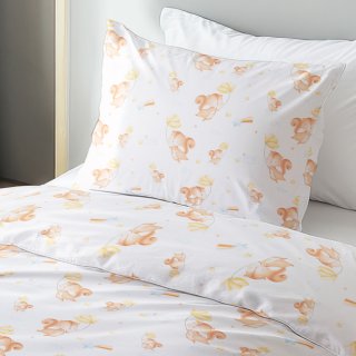 Dětské bavlněné ložní povlečení Sandra SA-643 Veverky s květinami na bílém - detail 1 - Biante.cz