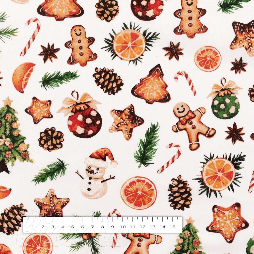 Vánoční bavlněná látka/plátno Sandra SA-516 Vánoční perníčky a ozdoby na bílém - šířka 160 cm - detail 3 - Biante.cz
