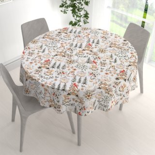 Bavlnený okrúhly obrus Sandra SA-709 Zimná rozprávka zeleno-hnedá na bielom - detail 1 - Biante.sk Bavlnený okrúhly obrus Sandra SA-709 Zimná rozprávka zeleno-hnedá na bielom - detail 1 - Biante.sk