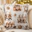 Bavlněný povlak na polštář s lemem Sandra SA-663 Hnědí skřítci s perníčky na bílém - Biante.cz