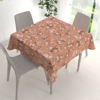 Bavlněný čtvercový ubrus Sandra SA-738 Růže a konvalinky na hnědorůžovém - detail 1 - Biante.cz