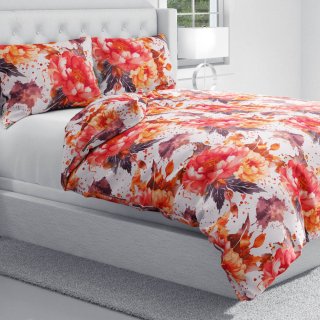 Bavlnené posteľné obliečky Sandra SA-600 Veľké červeno-ružovo-oranžové kvety pivonky na bielom - detail 1 - Biante.sk Bavlnené posteľné obliečky Sandra SA-600 Veľké červeno-ružovo-oranžové kvety pivonky na bielom - detail 1 - Biante.sk