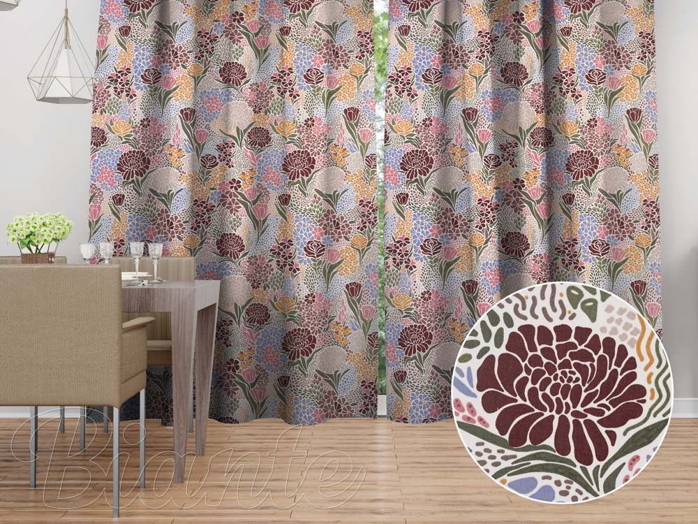 Bavlněný závěs Sandra SA-648 Akvarelové květiny na bílém - Biante.cz