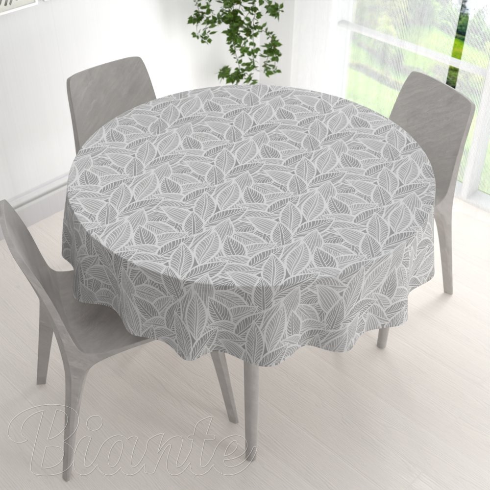 Dekorační kulatý ubrus Leona LN-169 Bílé listy na šedém - detail 1 - Biante.cz