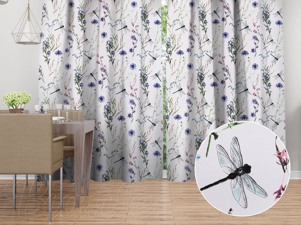 Bavlněný závěs Sandra SA-429 Luční kvítí s vážkami - Biante.cz