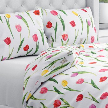 Bavlnené posteľné obliečky Sandra SA-506 Tulipány na bielom - Biante.sk Bavlnené posteľné obliečky Sandra SA-506 Tulipány na bielom - Biante.sk