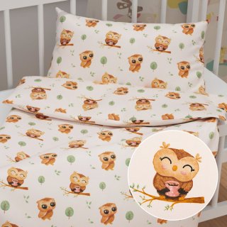 Dětské bavlněné povlečení do postýlky Sandra SA-616 Sovičky na větvích na bílém - Biante.cz