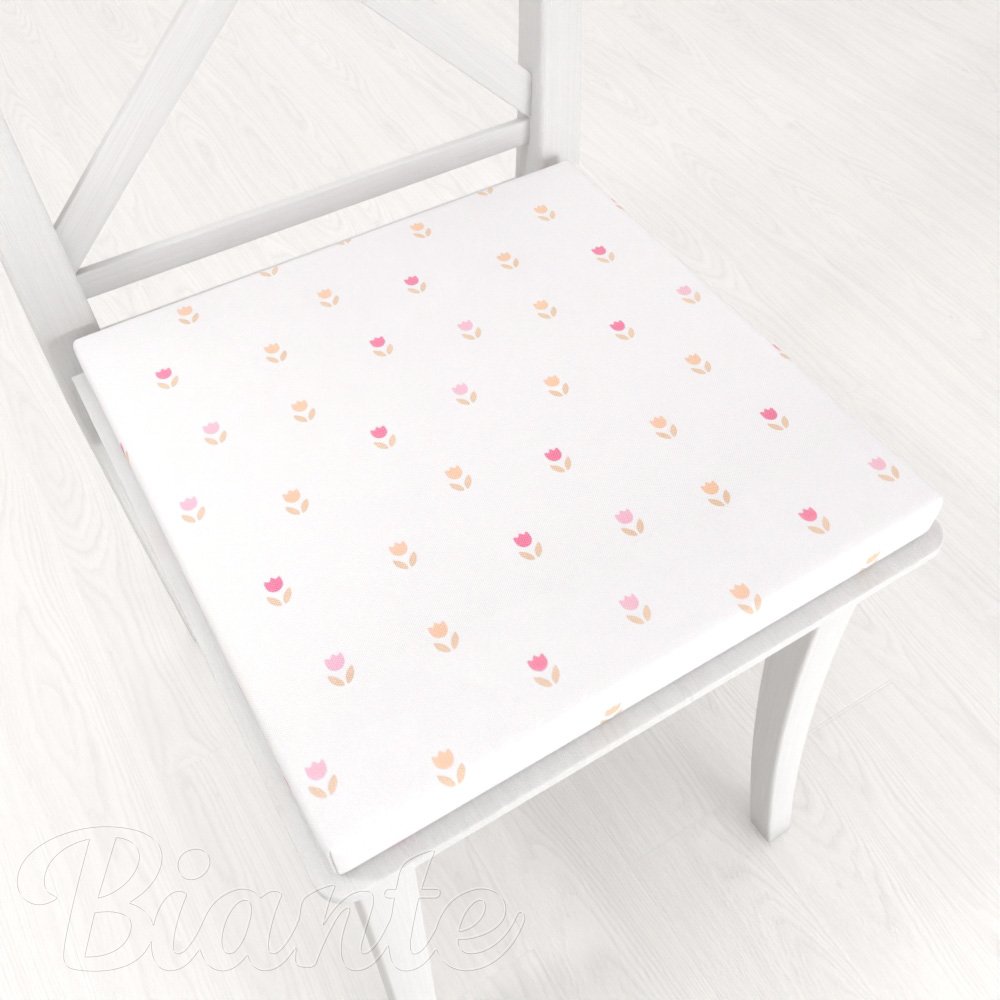Teflonový čtvercový podsedák TF-115 Barevné tulipánky na bílém - 38x38x3 cm - Biante.cz