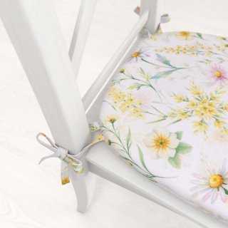 Teflonový oblý podsedák TF-135 Malované žluto-zelené luční kvítí na bílém - 39x37x3 cm - detail 1 - Biante.cz