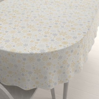 Saténový oválný ubrus LUP-505 Zlato-stříbrné vločky na bílém - Biante.cz