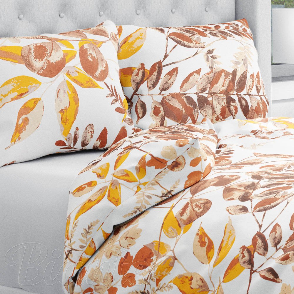 Bavlnené posteľné obliečky Sandra SA-530 Hnedý eukalyptus na bielom - Biante.sk