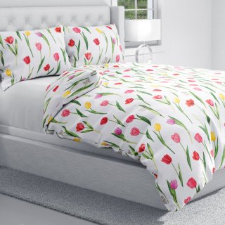 Bavlněné ložní povlečení Sandra SA-506 Tulipány na bílém - detail 1 - Biante.cz