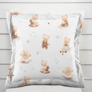 Dětský bavlněný povlak na polštář s lemem Sandra SA-732 Medvědí miminka na bílém - Biante.cz