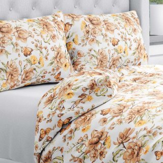 Bavlněné ložní povlečení Sandra SA-458 Hnědé květy magnolie s motýlky na bílém - Biante.cz Bavlněné ložní povlečení Sandra SA-458 Hnědé květy magnolie s motýlky na bílém - Biante.cz