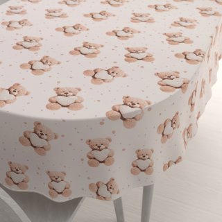 Dětský bavlněný oválný ubrus Sandra SA-721 Medvídci se srdíčky na pudrově růžovém - Biante.cz