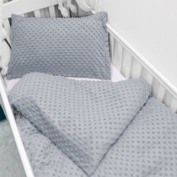 Dětské povlečení do postýlky Minky 3D puntíky MKP-050 Stříbrnošedé - Biante.cz