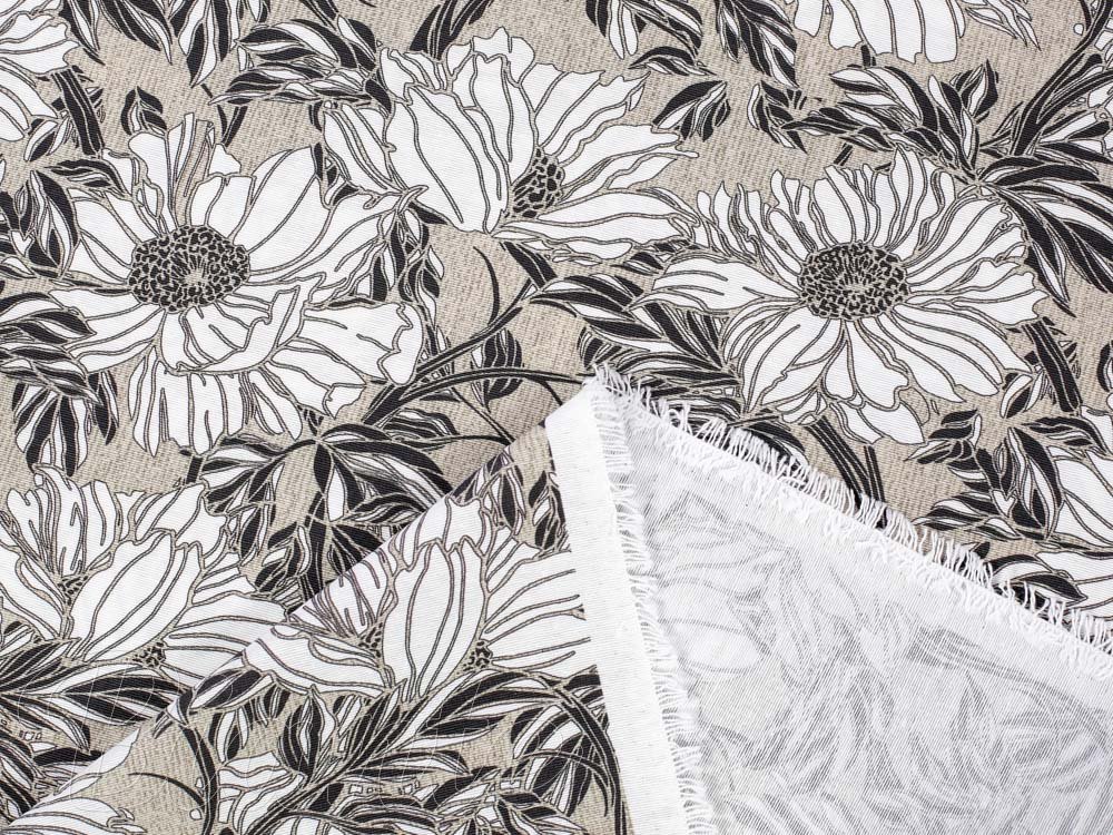 Dekorační látka Leona LN-112 Bílé květy na režném - šířka 140 cm - detail 4 - Biante.cz