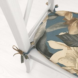 Oblý podsedák Porto PRT-005 Květy a listy na tmavě modrém - 39x37x3 cm - detail 1 - Biante.cz