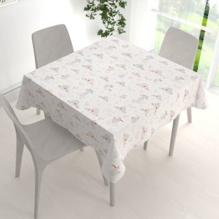 Dětský bavlněný čtvercový ubrus Sandra SA-614 Veselí ptáčci na bílém - detail 1 - Biante.cz