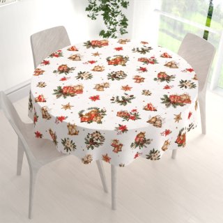 Vianočný bavlnený okrúhly obrus Sandra SA-515 Vianočné hviezdy a ozdoby na bielom - detail 1 - Biante.sk Vianočný bavlnený okrúhly obrus Sandra SA-515 Vianočné hviezdy a ozdoby na bielom - detail 1 - Biante.sk