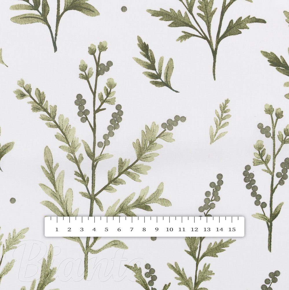 Bavlněná látka/plátno Sandra SA-718 Zelené natě bylinek na bílém - šířka 160 cm - detail 3 - Biante.cz