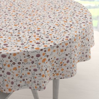 Bavlněný kulatý ubrus Sandra SA-720 Oranžovo-hnědo-béžové drobné květiny na smetanovém - Biante.cz
