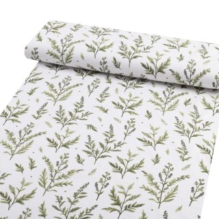 Bavlnená látka/plátno Sandra SA-718 Zelené vňate byliniek na bielom - šírka 160 cm - detail 1 - Biante.sk