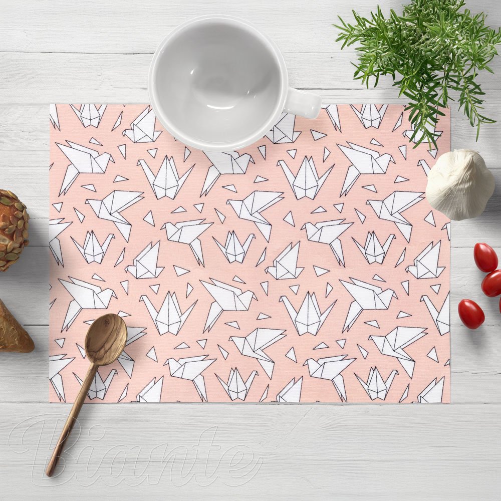 Dekorační prostírání na stůl Leona LN-044 Origami ptáci na lososovém - Biante.cz