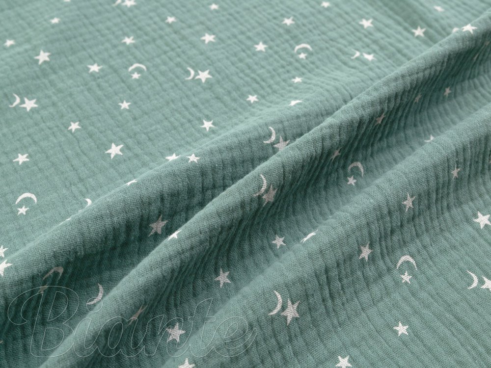 Mušelín dvojitá gázovina MSN-053 Noční obloha na pastelově modrozeleném - metráž šířka 155 cm - detail 7 - Biante.cz
