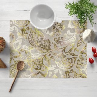 Sametové prostírání na stůl Tamara TMR-055 Abstraktní zelené květy na zelenošedém - Biante.cz