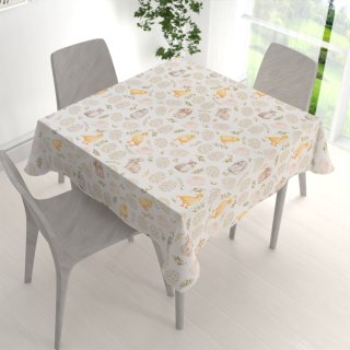 Dekorační čtvercový ubrus Leona LN-177 Velikonoční zvířátka a kraslice na bílém - detail 1 - Biante.cz