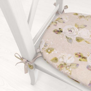 Oblý podsedák PML-059 Bílé růže s perokresbou na béžovém - 39x37x3 cm - detail 1 - Biante.cz Oblý podsedák PML-059 Bílé růže s perokresbou na béžovém - 39x37x3 cm - detail 1 - Biante.cz