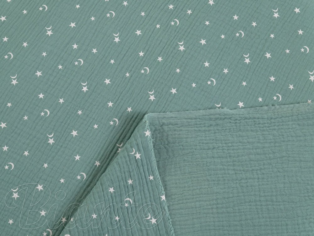 Mušelín dvojitá gázovina MSN-053 Noční obloha na pastelově modrozeleném - metráž šířka 155 cm - detail 6 - Biante.cz