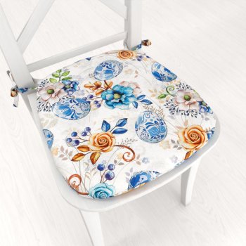 Oblý podsedák Leona LN-114 Modré kraslice - 39x37x3 cm - Biante.cz
