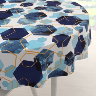 Bavlněný kulatý ubrus Sandra SA-574 Modré hexagony na bílém - Biante.cz