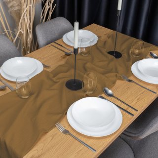 Mušelínový běhoun na stůl MSN-063 Okrově hnědý - detail 1 - Biante.cz Mušelínový běhoun na stůl MSN-063 Okrově hnědý - detail 1 - Biante.cz