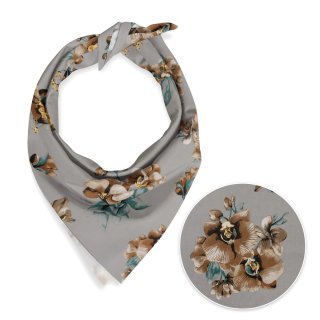 Bavlněný šátek Sandra SA-622 Hnědé orchideje na šedém - Biante.cz