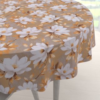 Bavlněný kulatý ubrus Sandra SA-717 Bílé květy magnolie na hnědošedém - Biante.cz Bavlněný kulatý ubrus Sandra SA-717 Bílé květy magnolie na hnědošedém - Biante.cz