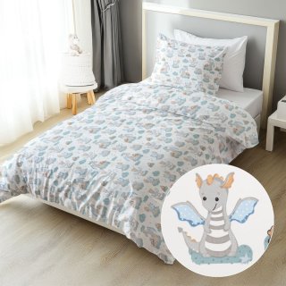 Dětské bavlněné ložní povlečení Sandra SA-689 Dráčci s medvídky na modrozelených obláčcích na bílém - Biante.cz
